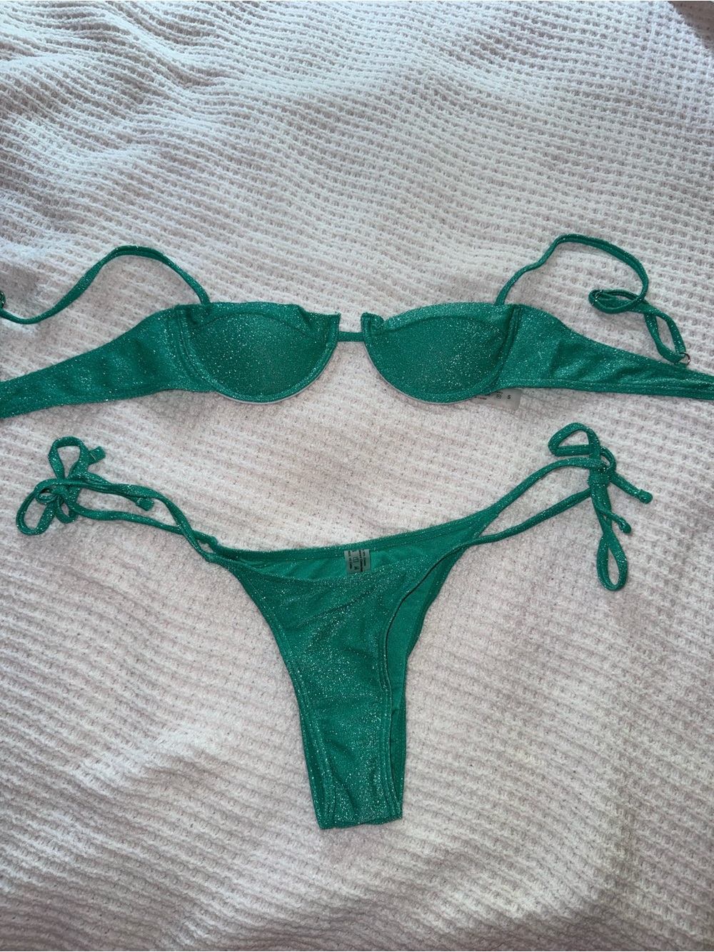 SHEIN Sparkly Green Tie-Side Bikini
